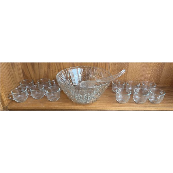 Pressed Glass Punch Bowl Set with Ladle