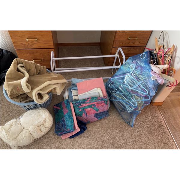 Linens, Hangers, and Laundry Rack