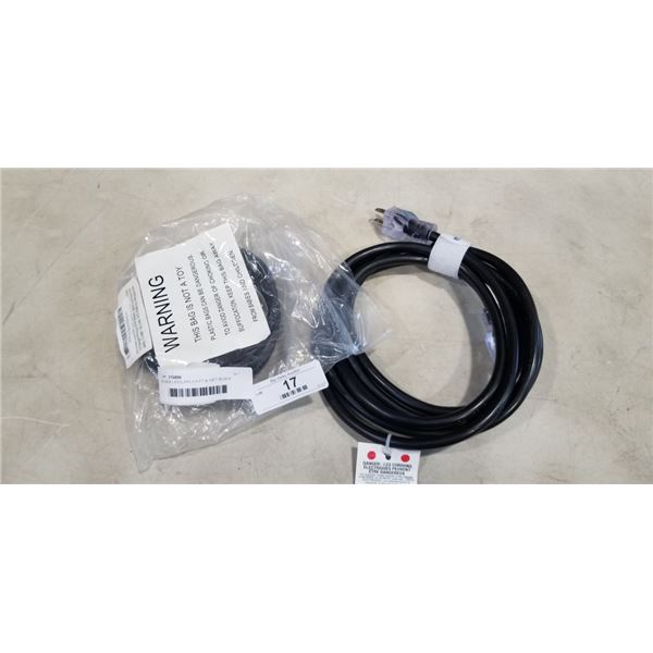 AS NEW LIFESUPPLY 6 FT & 10FT BLACK  INDOOR OUTDOOR 3 WIRE GROUNDED AND LIGHTED EXTENSION CORDS, 14A