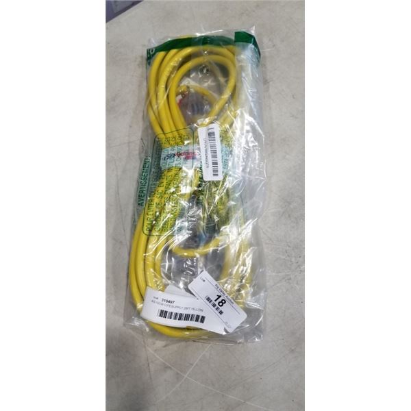 AS NEW LIFESUPPLY 25FT YELLOW  INDOOR OUTDOOR 3 WIRE GROUNDED AND LIGHTED EXTENSION CORD, 14AWG