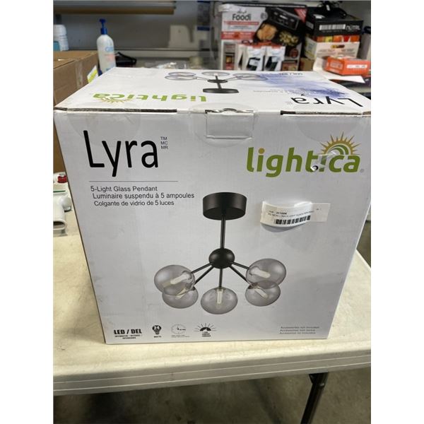 AS NEW LYRA 5 LIGHT GLASS PENDANT