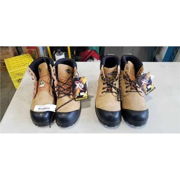 2 NEW PAIRS WORKLOAD STEEL TOE WORK BOOTS - SIZE 11 AND 13
