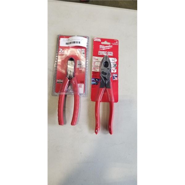 2 NEW PAIRS OF MILWAUKEE PLIERS - 8" IRON/CARBON EDGE AND 9" LINEMANS