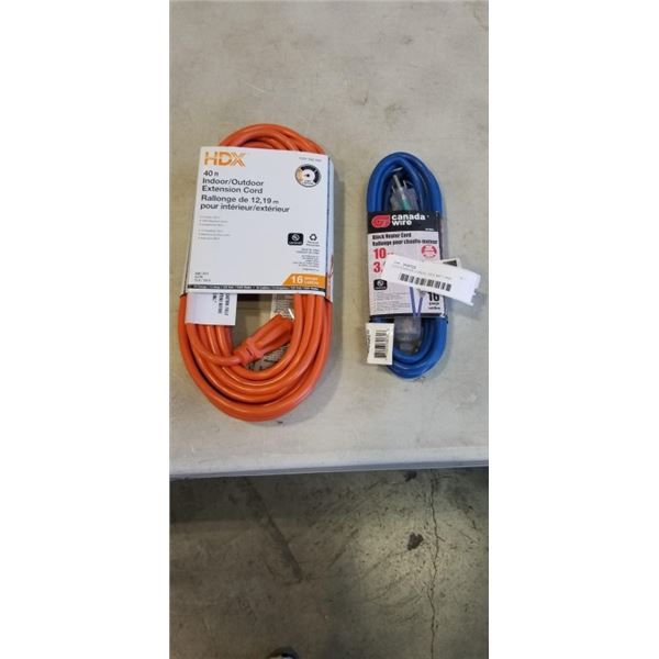 2 EXTENSION CORDS. HDX 40FT AND CANADA WIRE 10FT.