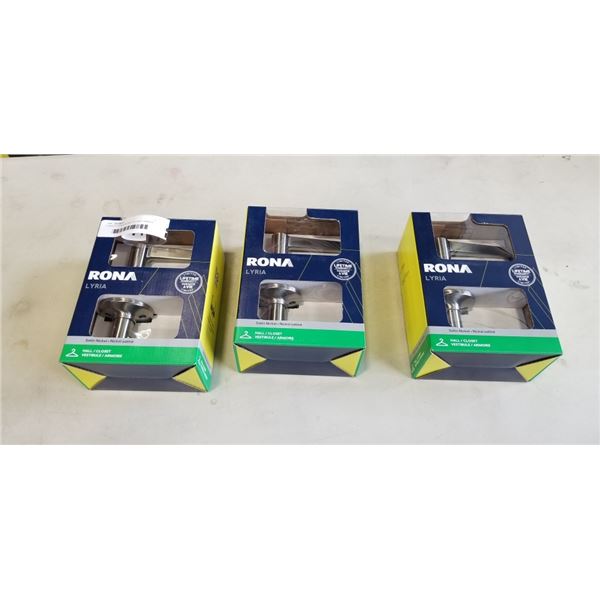 3 NEW STAINLESS HALL/CLOSET HANDLE SETS