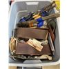 Image 2 : 2 TOTES OF TOOLS, CLAMPS, BELT SANDING SHEETS, ETC
