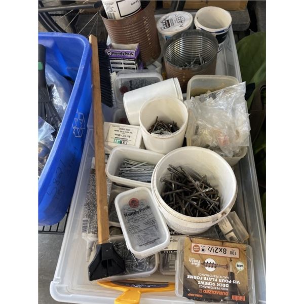 TUB OF VARIOUS NAILS, SCREWS