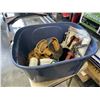 Image 2 : TOTE OF ELECTRIC HEATER, TOOLS BELTS, FRY PANS AND CAULKING GUNS ETC