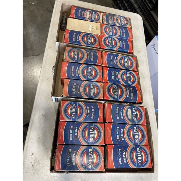 3 TRAYS OF VINTAGE RAYTHEON RADIO TUBES