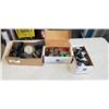 Image 1 : BOX OF CASTERS, LOAD STRAPS, ABS PIPE PIECES, AND VINTAGE GUAGE