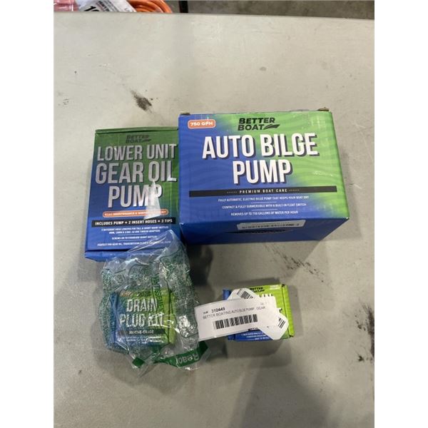 BETTER BOATING AUTO BILGE PUMP, GEAR OIL PUMP, AND DRAIN PLUGS