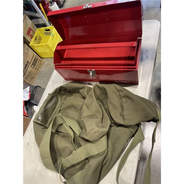 MASTERCRAFT METAL TOOL BOX AND MILITARY DUFFEL BAG