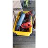 Image 3 : LARGE TRAY AND BIN OF ASSORTED TOOLS, HARDWARE, GRINDER DISC, ETC