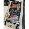 Image 1 : 4 TRAYS OF MISC TOOLS - HAND TOOLS, POWER TOOLS, TAPE MEAURES, HARDWARE, ETC