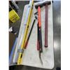 Image 1 : 2 SLEDGE HAMMERS, LEVELS, CROW BAR, AND LARGE SHEARS