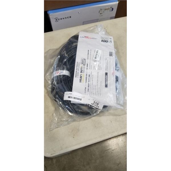 AS NEW LIFESUPPLY 100FT BLACK  INDOOR OUTDOOR 3 WIRE GROUNDED AND LIGHTED EXTENSION CORD, 14AWG