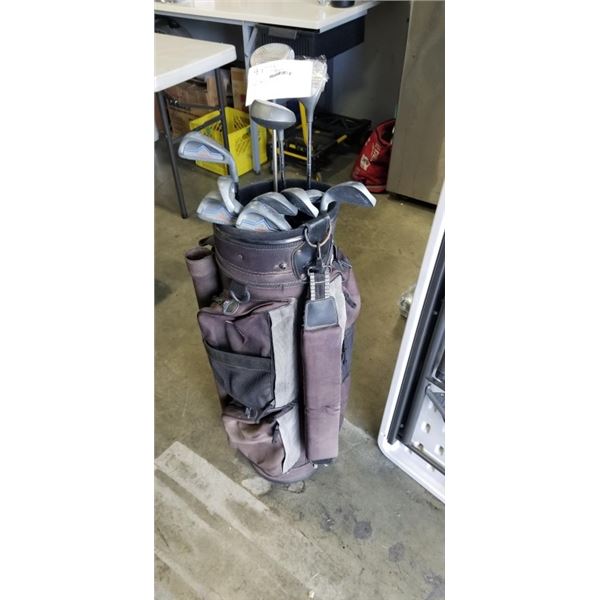 GOLF BAG W/ CLUBS - 9 IRONS, 3 CLUBS