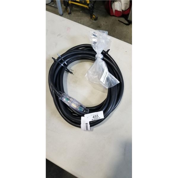 AS NEW LIFESUPPLY 25FT BLACK  INDOOR OUTDOOR 3 WIRE GROUNDED AND LIGHTED EXTENSION CORD, 10AWG