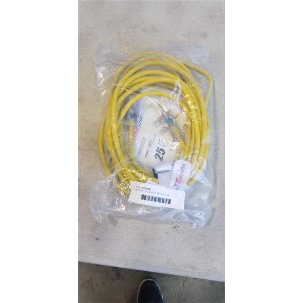 AS NEW LIFESUPPLY 25FT YELLOW  INDOOR OUTDOOR 3 WIRE GROUNDED AND LIGHTED EXTENSION CORD, 14AWG
