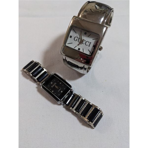 2 QUARTZ WATCHES, RADO AND GUCCI, NEEDS SOME WORK, BATTERIES REQUIRED