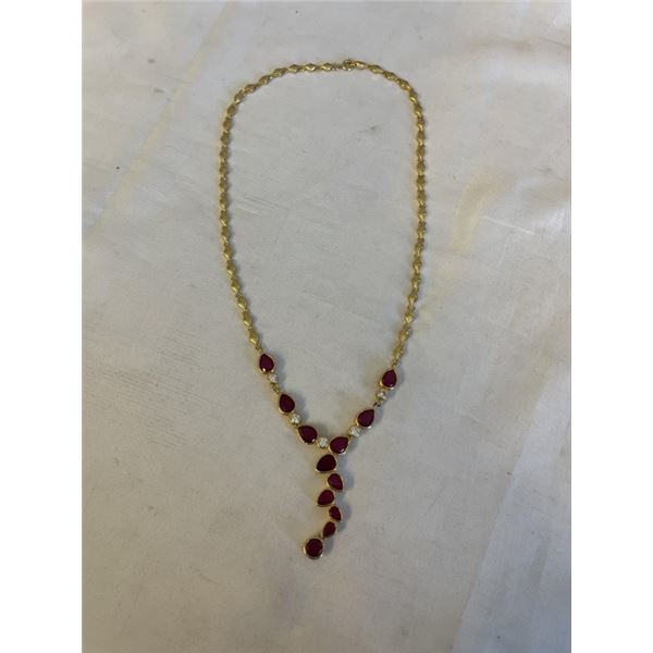 GOLD PLATED WITH RUBY STONES LAVALIERE NECKLACE