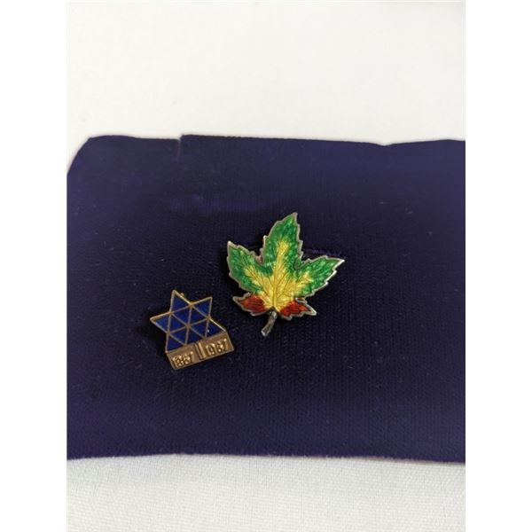 VINTAGE STERLING SILVER W/ ENAMEL BROOCH AND GOLD TONE CENTENNIAL 1867-1967 STICK PIN