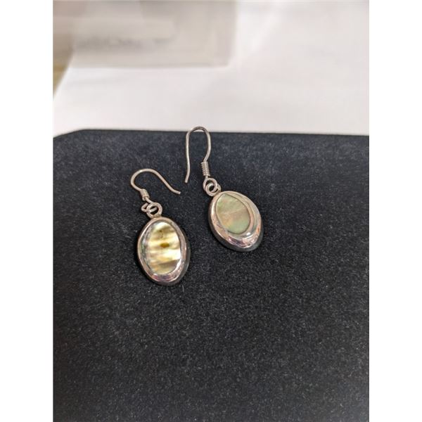 PAIR OF STERLING SILVER W/ ABELONE EARRINGS