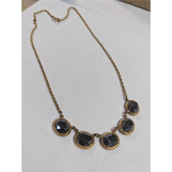 VINTAGE ROLLED GOLD W/ BLACK ALASKAN DIAMOND NECKLACE MARKED RGP W