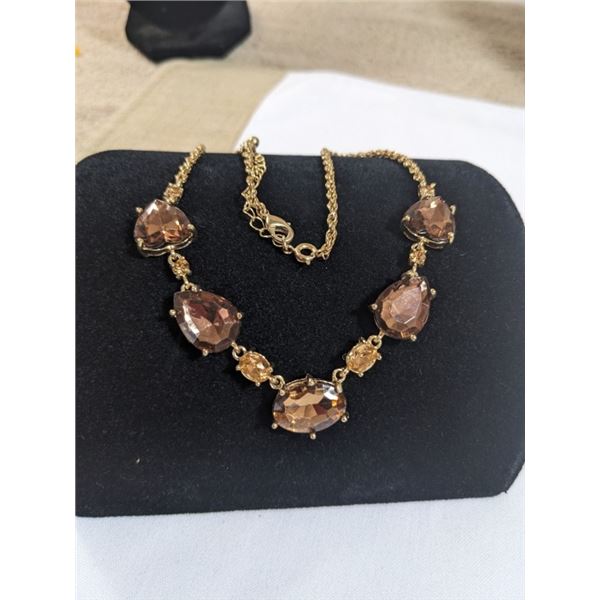 VINTAGE NECKLACE W/ SMOKEY TOPAZ GLASS STONES