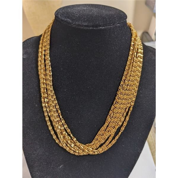 VINTAGE GOLD TONE CHAINS CHOKER NECKLACE