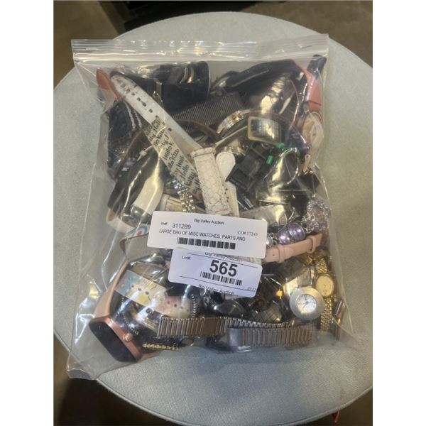 LARGE BAG OF MISC WATCHES, PARTS AND WATCH BRACELETS