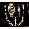 Image 1 : NEW 4PC MEN'S STYLISH SPORTS STEEL BAND WATCH, NECKLACE, AND BRACELET