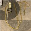 Image 2 : NEW 4PC MEN'S STYLISH SPORTS STEEL BAND WATCH, NECKLACE, AND BRACELET