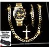 Image 5 : NEW 4PC MEN'S STYLISH SPORTS STEEL BAND WATCH, NECKLACE, AND BRACELET