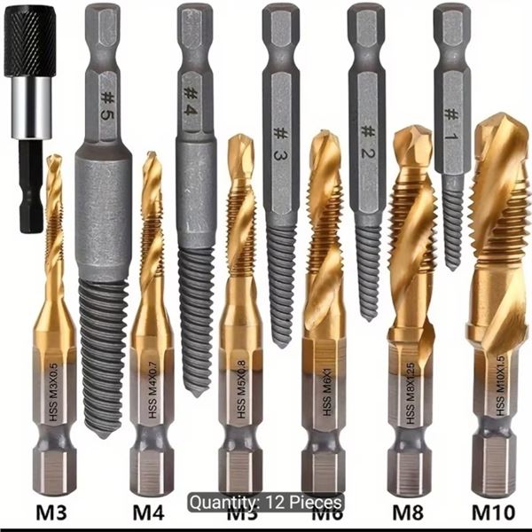 12PCS NEW COATED DRILL AND TAPS WITH NEW SCREW EXTRACTORS
