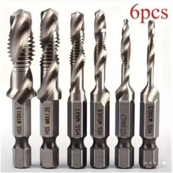 SET OF 6 NEW COBALT ALLOY HIGH SPEED DRILL TAPS M3 TO M10, 1/4 INCH