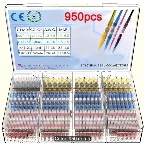 CASE OF 950PCS OF NEW HEAT SHRINK BUTT SPLICE CRIMP TERMINAL KIT