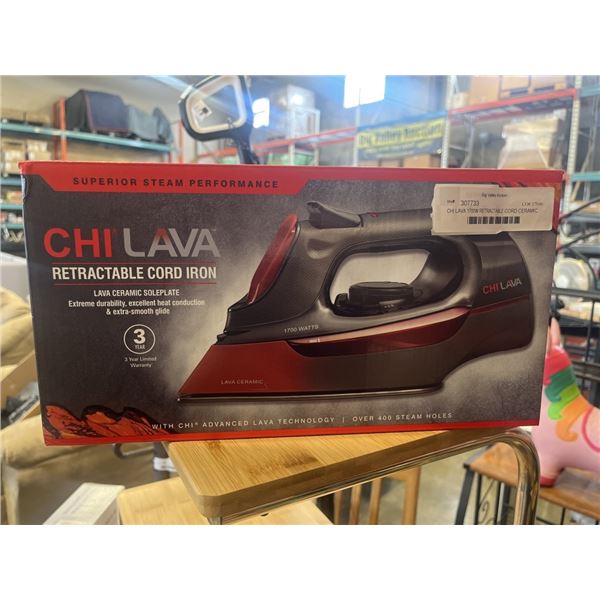 CHI LAVA 1700W RETRACTABLE CORD CERAMIC SOLEPLATE STEAM IRON - TESTED WORKING, RETAIL $99