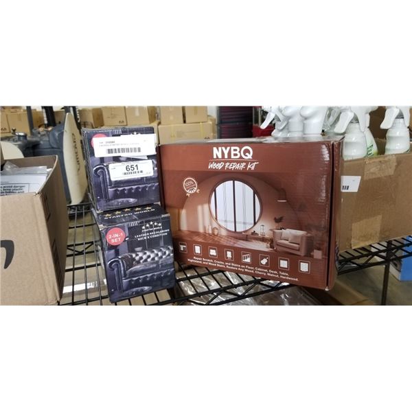 3 BOXES STARTSO WORLD LEATHER RECOLORING BALM & CONDITION, AND NYBQ WOOD REPAIR KIT