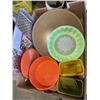Image 4 : 2 TRAYS OF KITCHEN ITEMS - VINTAGE TUPPERWARE, WINE GLASSES, ETC