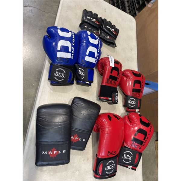ASSORTED BOXING GLOVES AND TRAINING BELT