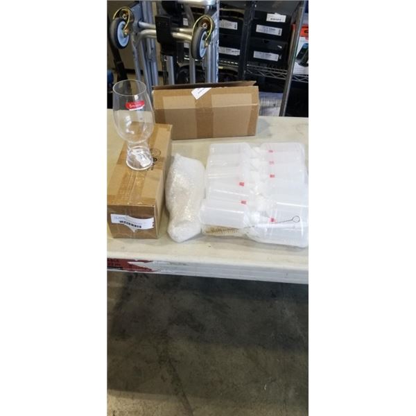 4 NEW SPIEGELAU IPA 19 OUNCE BEER GLASSES AND 20 PLASTIC SQUEEZE BOTTLES