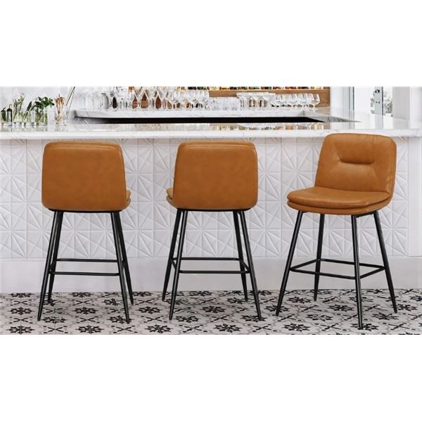 TRENT AUSTIN DESIGNS PELAYO UPHOLSTERED LEATHER BAR & COUNTER STOOL, SET OF 3, RETAIL $459