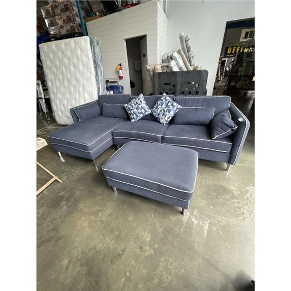 BLUE NAVY SECTIONAL SOFA W/ OTTOMAN