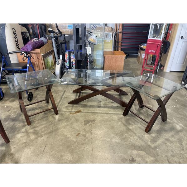 3 PIECE MODERN COFFEE TABLE SET WITH GLASS SURFACE