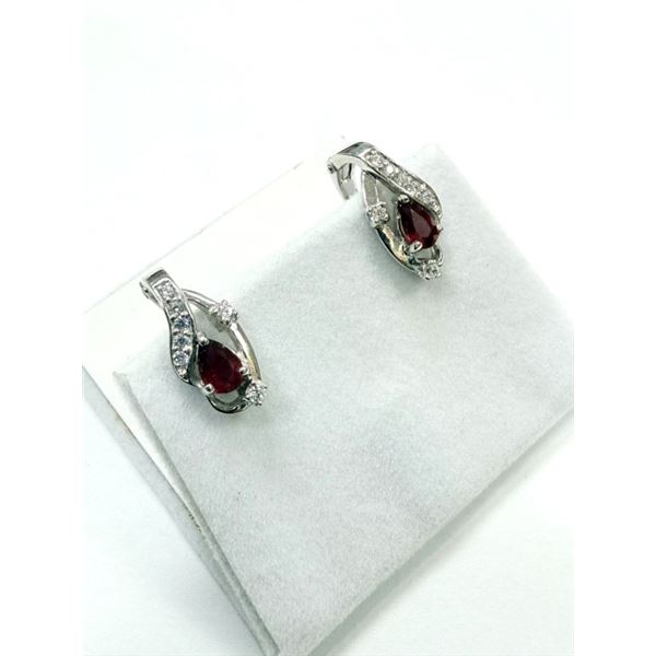 STERLING SILVER NATURAL ENHANCED RUBY (1CT) AND CZ EARRINGS, RETAIL $550.00. RUBY IS THE BIRTHSTONE 
