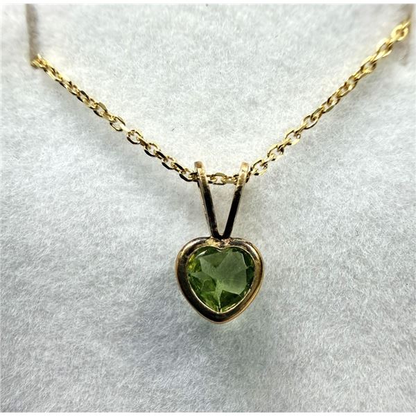 GOLD PLATED STERLING SILVER NATURAL PERIDOT HEART SHAPE PENDANT WITH GOLD PLATED STERLING SILVER CHA