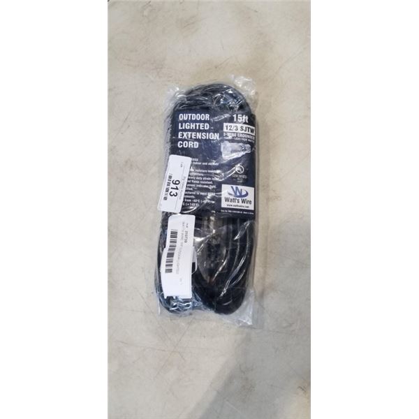 WATTS WIRE 15FT OUTDOOR LIGHTED EXTENSION CORD. 12/3 SJTW