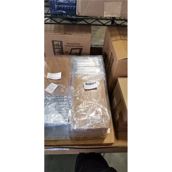 LOT OF AMAZON OVERSTOCK INCLUDING 100 KRAFT 5" SQUARE BAKERY BOXES WITH LIDS, 2 BOXES PICTURE FRAMES