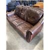 Image 2 : BROWN LEATHER SOFA WITH BRASS NAILHEAD